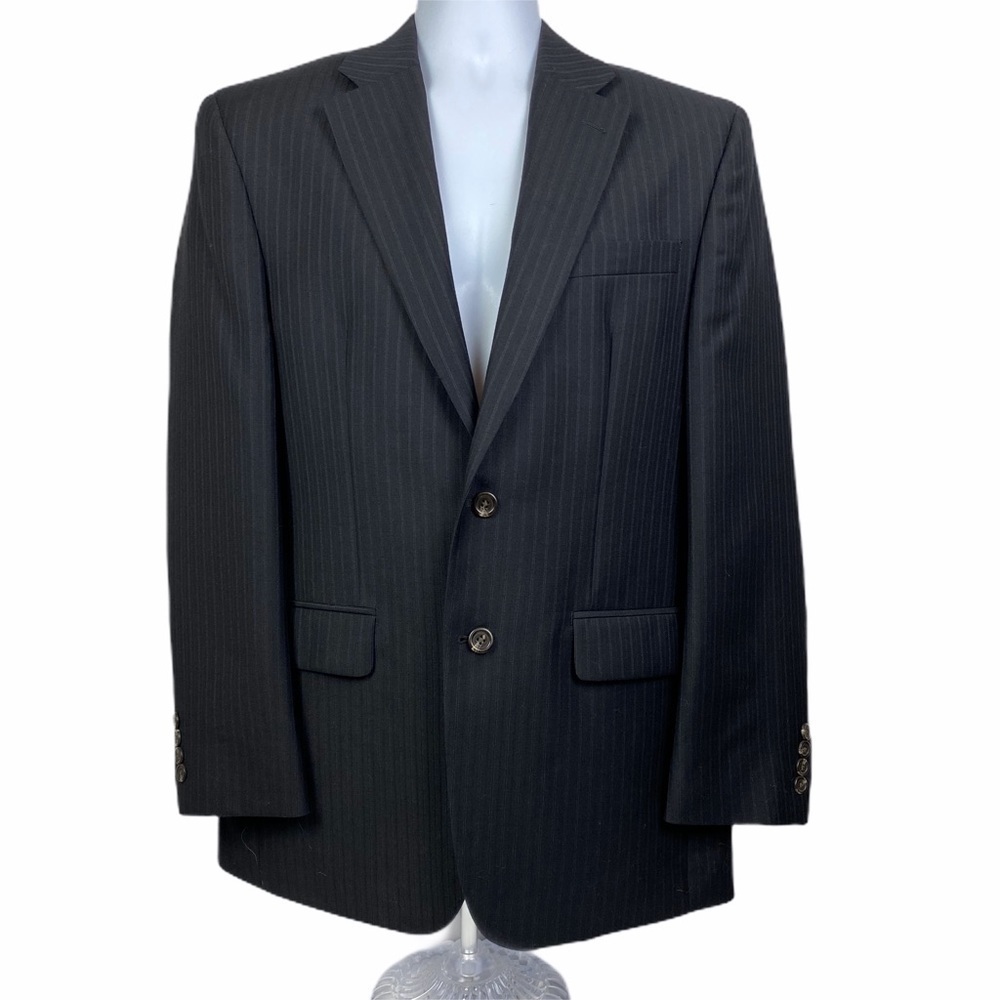 Chaps‎ 100% Wool Suit Coat Blazer Jacket Men's 38R Black Pinstripe 2-Button